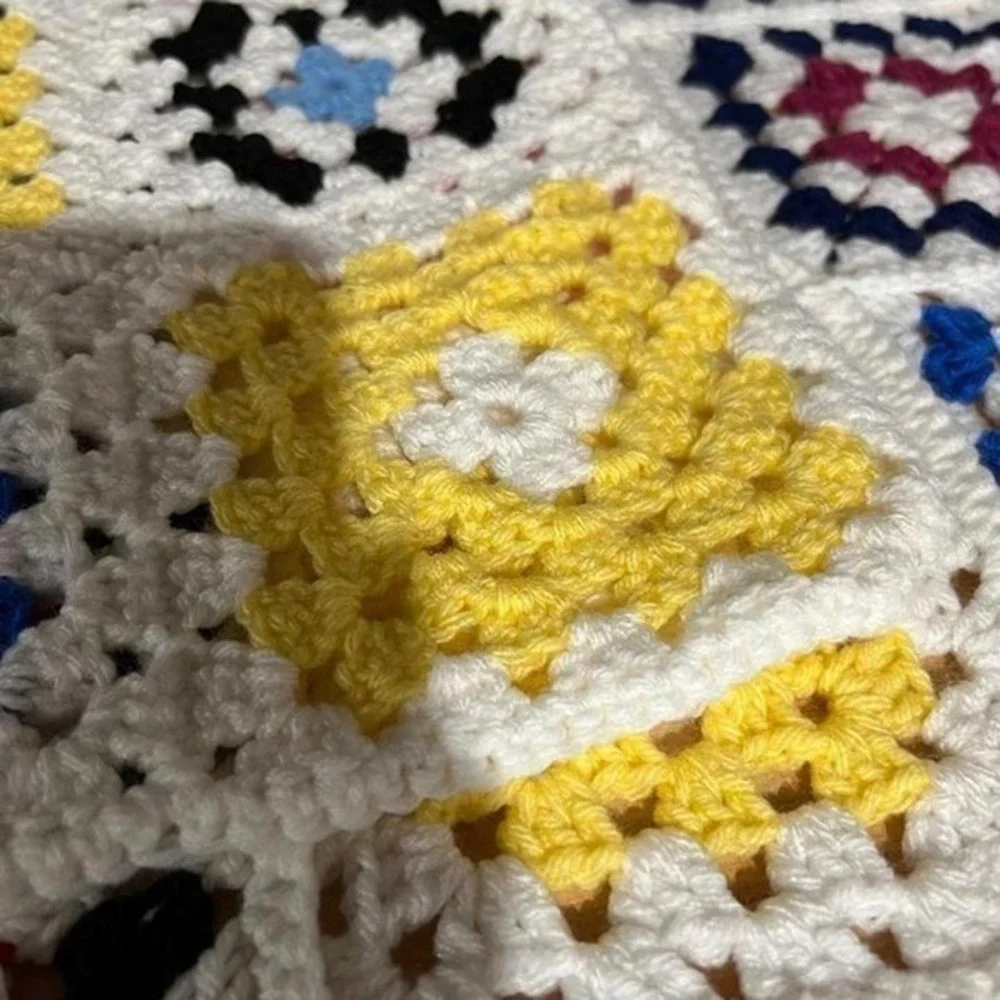Handmade Crochet Granny Square Blanket Multicolor Throw Lap‎ Afghan 56x36